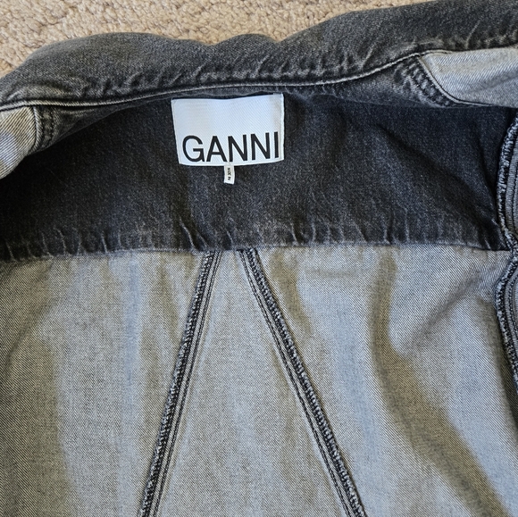 GANNI Womens Jacket Size EUR 42 / US Large Washed Black Denim Raw Hem Grunge - Picture 13 of 16